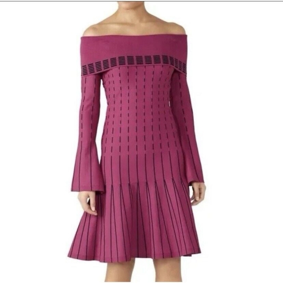📣5=50%OFF  PRABAL GURUNG PINK KNIT MIDI DAY DRESS US S - Picture 1 of 8
